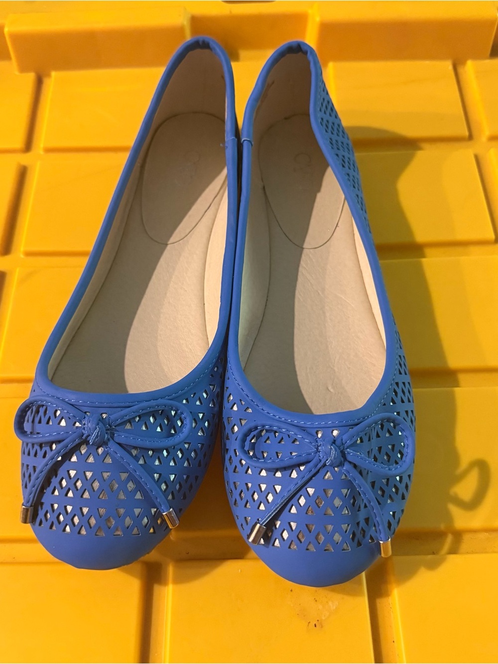 Cato Blue Perforated Ballet Flats with Bow